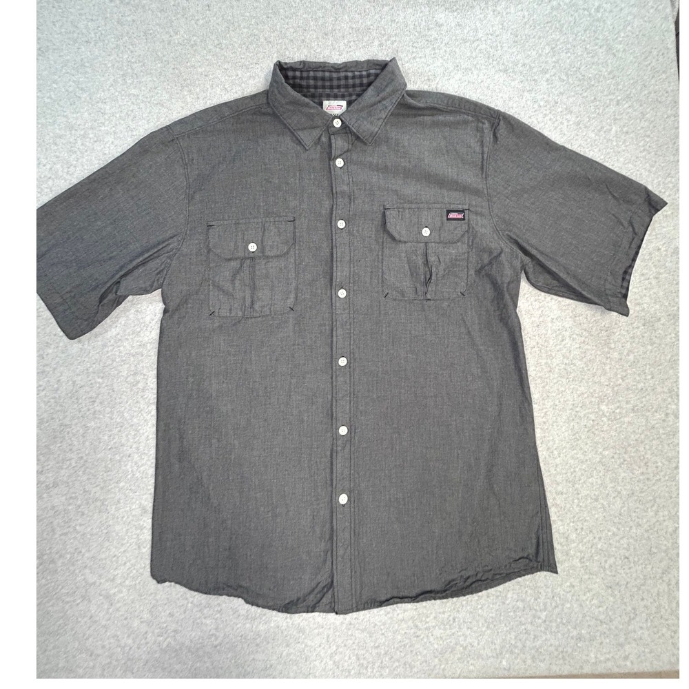 Genuine Dickies Button Up Shirt Mens 2XL Gray Excellent Short Sleeve Workwear